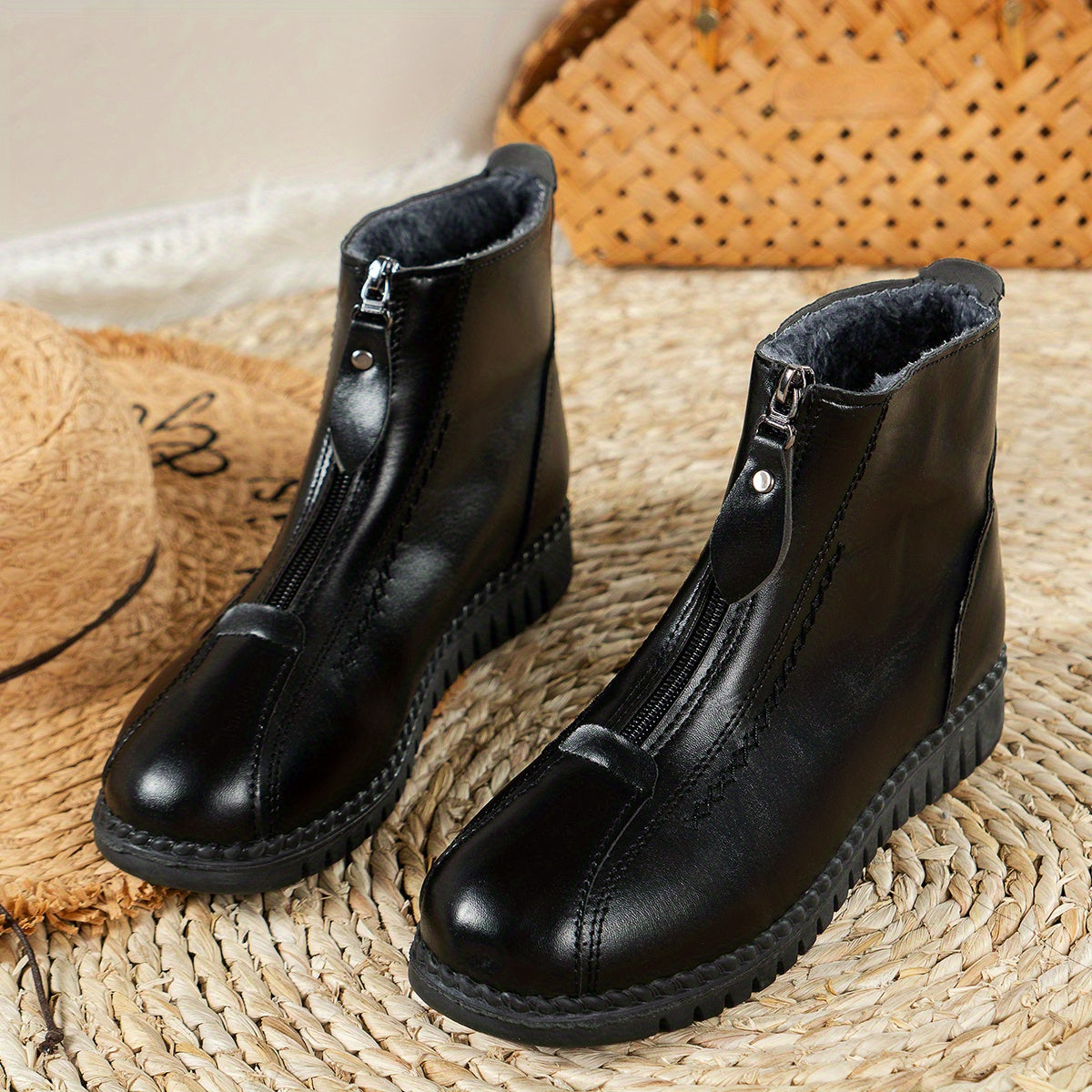 Zipper Front Winter Flat Sneakers Women's Boots