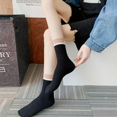 Colorblock Stripe Print Ribbed Socks Mid Tube Stockings