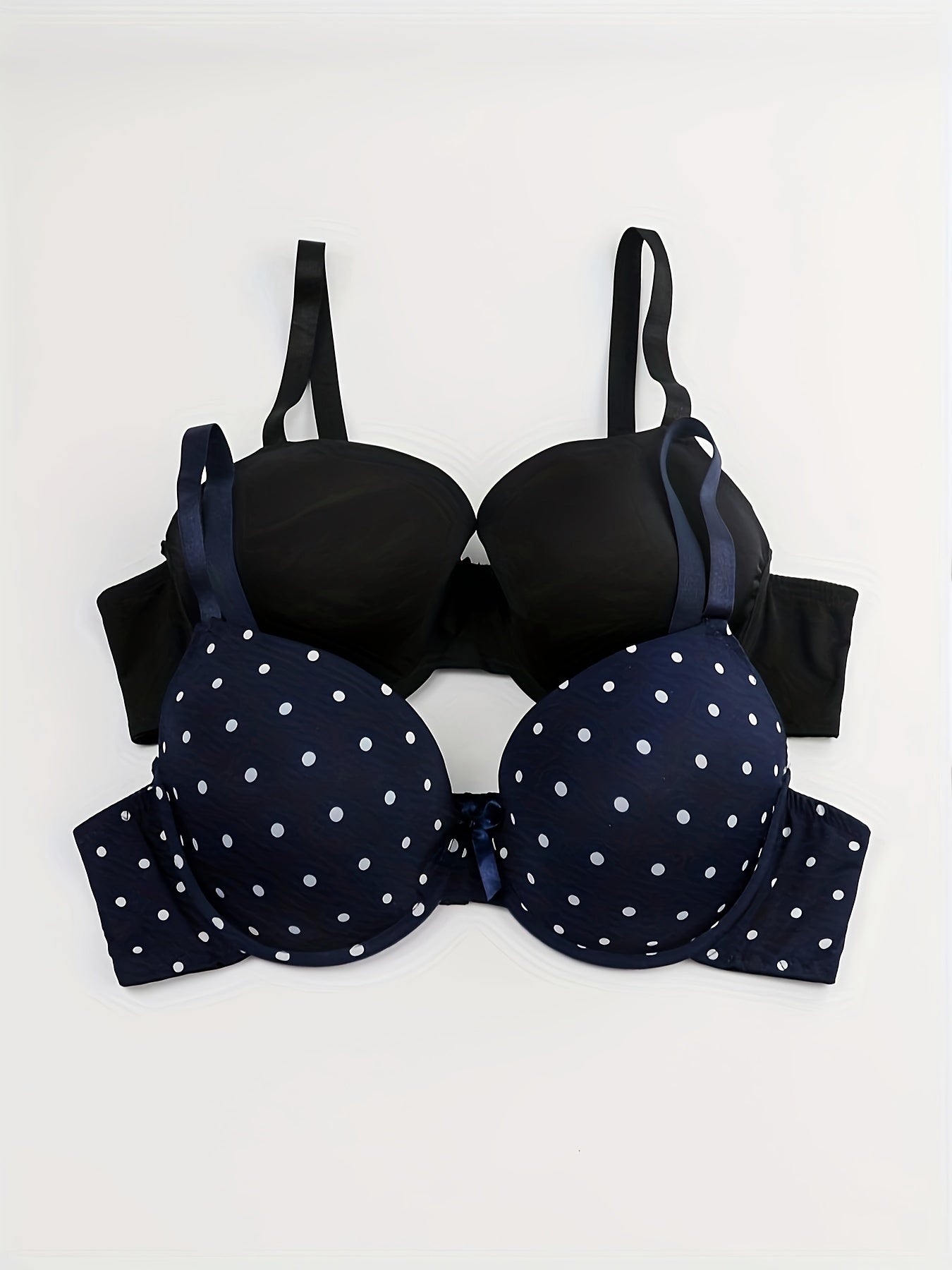 2 Pack Plus Size Polka Dot Bra Set with Bow Front