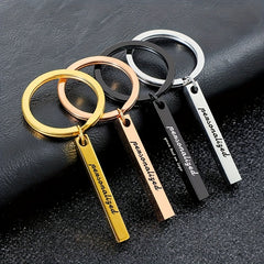Custom 3D Bar Keychain For Men Stainless Steel Four Side Coordinates Keyring