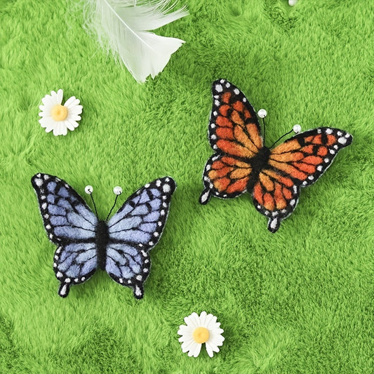 Butterfly Hairpin Brooch Wool Felt DIY Kit with Embroidery Cloth Threads Needles