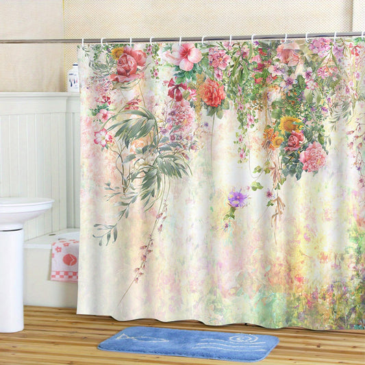 Waterproof Colorful Flower Shower Curtain for Bathroom Decor