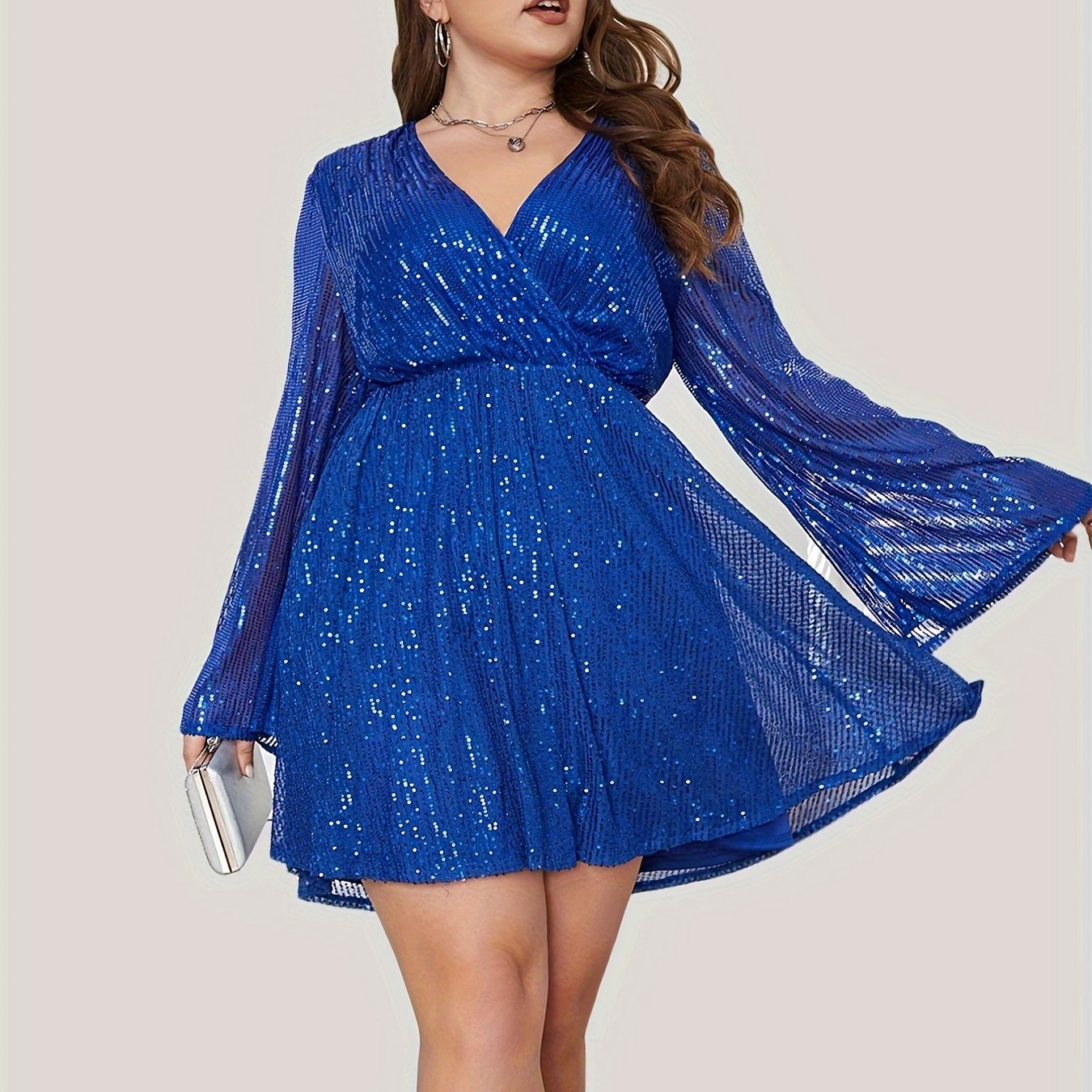  Sparkle Sequin Lantern Sleeve Bodycon Party Dress