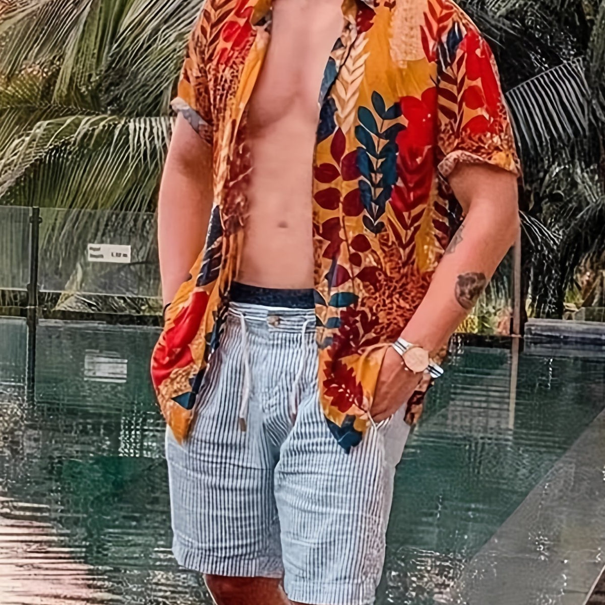 Men's Floral Hawaii Style Shirt Short Sleeve Button Up
