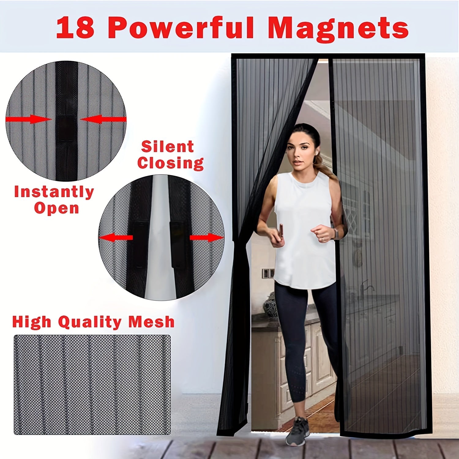 Magnetic Screen Door Mesh Screen Magnetic Closure Heavy Duty Pet Kid Friendly