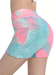 Tie Dye Honeycomb Running Shorts High Waist Yoga Activewear