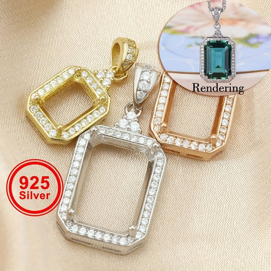 1Pc 925 Sterling Silver Rose Golden/Silvery Rectangle Bezel Settings DIY Pendant