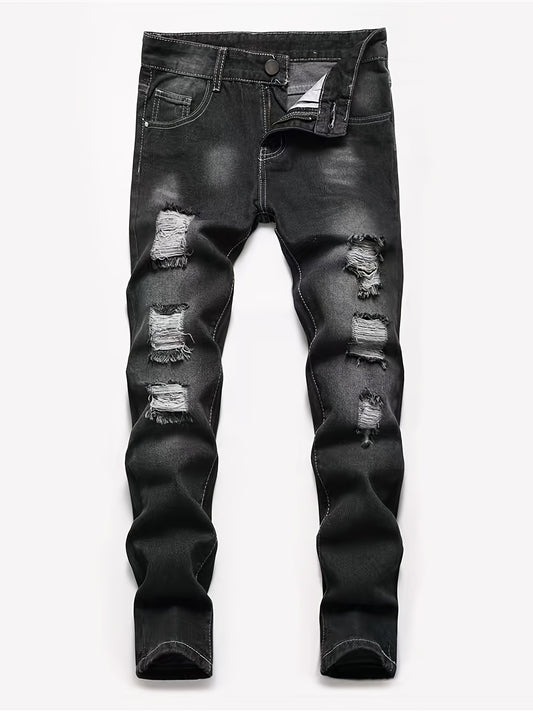 Boys Distressed Jeans Skinny Fit Washed Denim Pants