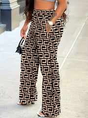  Geometric Print Wide Leg Trousers With Pockets