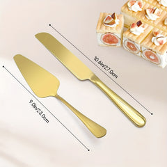 2PCS Cake Serving Set Stainless Steel Cake And Server Set Golden