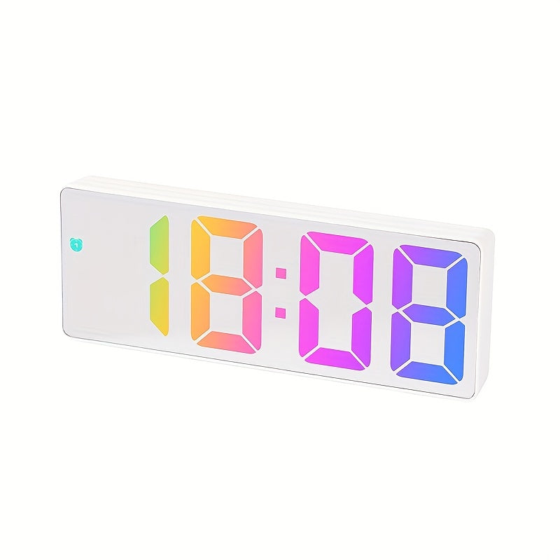 Colorful LED Digital Alarm Clock Mirror Display Snooze Temperature 12 24H USB