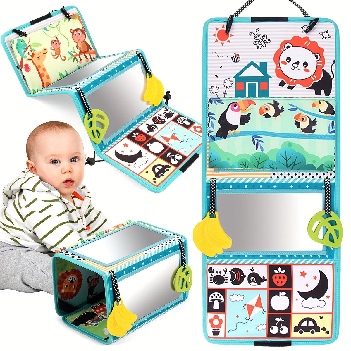 Double Sided Mirror Cloth Book for Kids - Sensory Toy with Animal & Shape