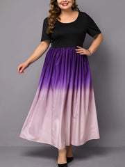  Ombre Print Short Sleeve Maxi Dress
