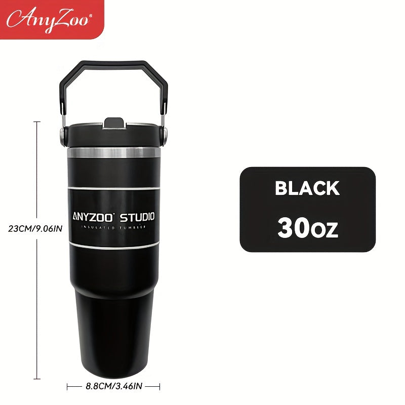 ANYZOO 30oz Stainless Steel Tumbler, Lid, Straw, Reusable, Dishwasher Safe