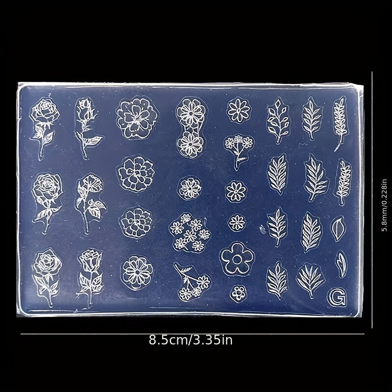Silicone Mold Flowers Leaves Roses Embossed Nail Decorations DIY