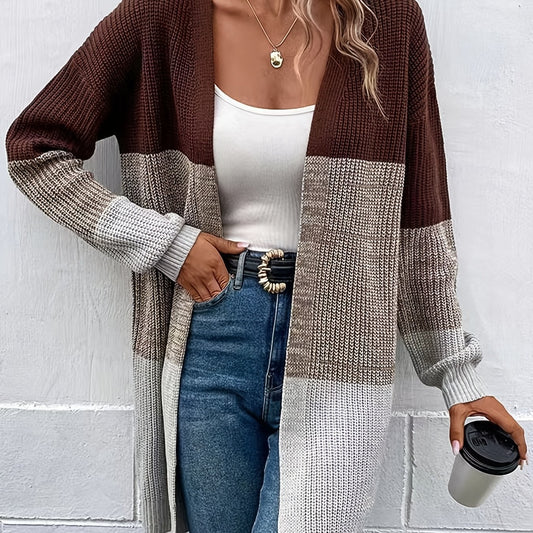 Striped Open Front Cardigan Long Sleeve Casual Cardigan
