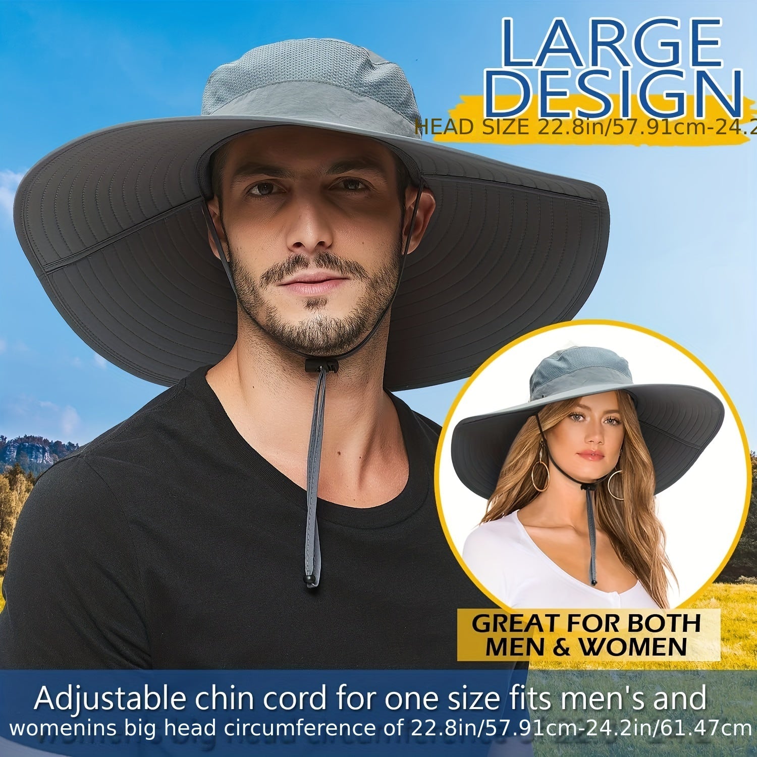 Large Brim Waterproof Bucket Hat for Outdoor Sun Protection