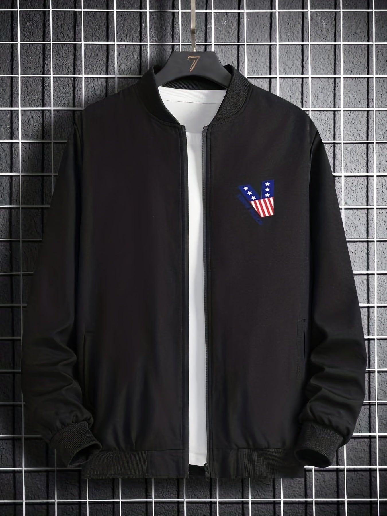 Varsity Jackets American Flag Map Long Sleeve Tops Men's Casual Baseball