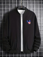 Varsity Jackets American Flag Map Long Sleeve Tops Men's Casual Baseball