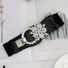 Elastic Wide Waistband Rhinestone Buckle Girdle Corset Belt