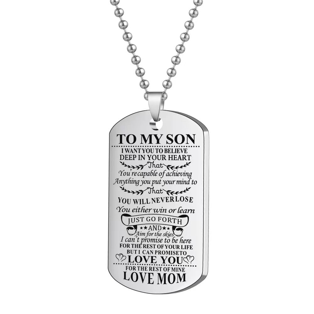 Stainless Steel Slogan Necklace Keychain Graduation Gift from Mom and Dad