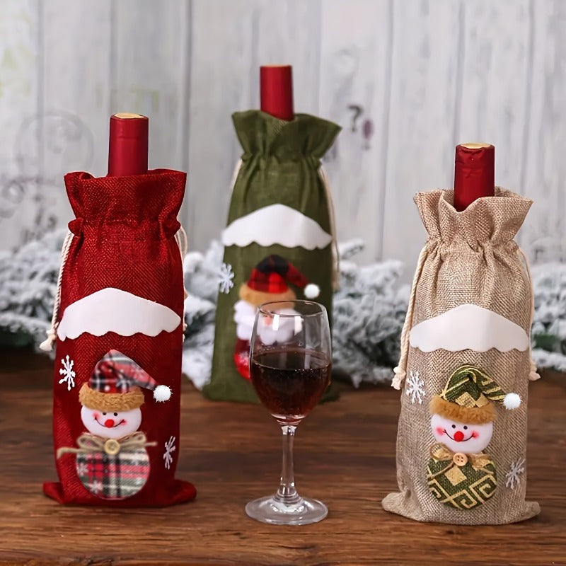 3 Pack Christmas Bottle Covers Santa Snowman Reindeer Gift Bags