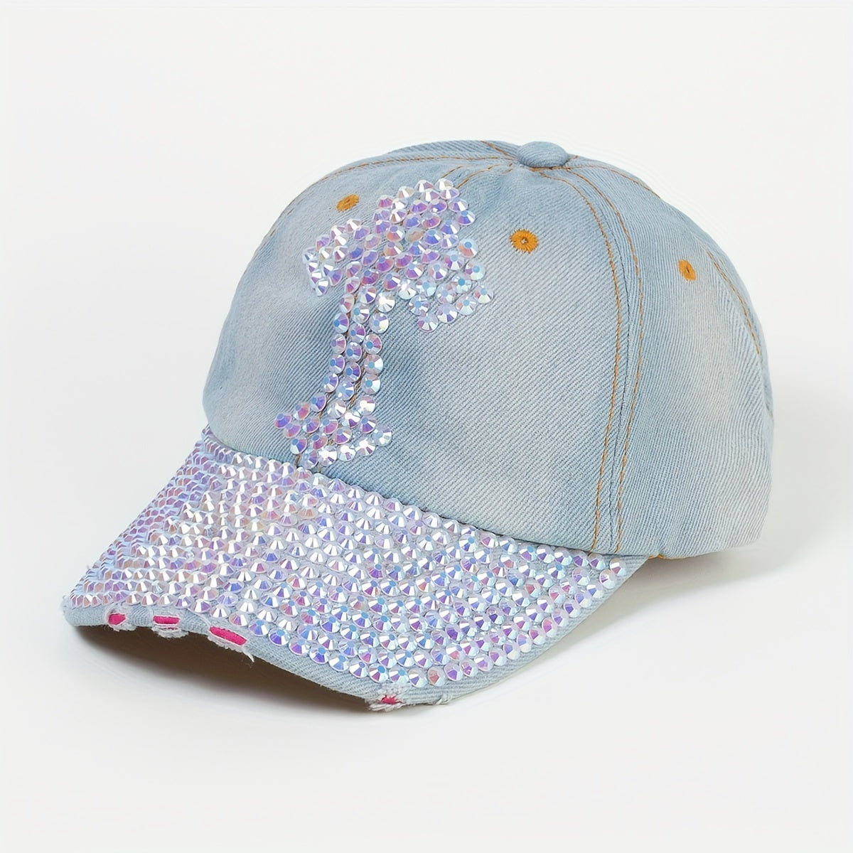 Cross Decor Baseball Cap Y2K Distressed Denim Ripped Dad Hat