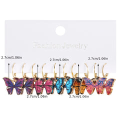 5 Pairs Colorful Butterfly Drop Earrings Set