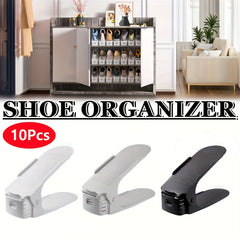 10pcs Shoe Slot Organizer Adjustable Double Layer Shoe Rack