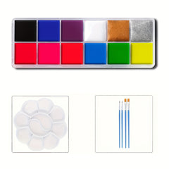 12 Colors UV Face Body Paint Palette with Brushes Waterproof Halloween Cospla