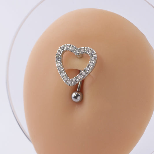 Heart Cutout Stainless Steel Navel Piercing with Zircon