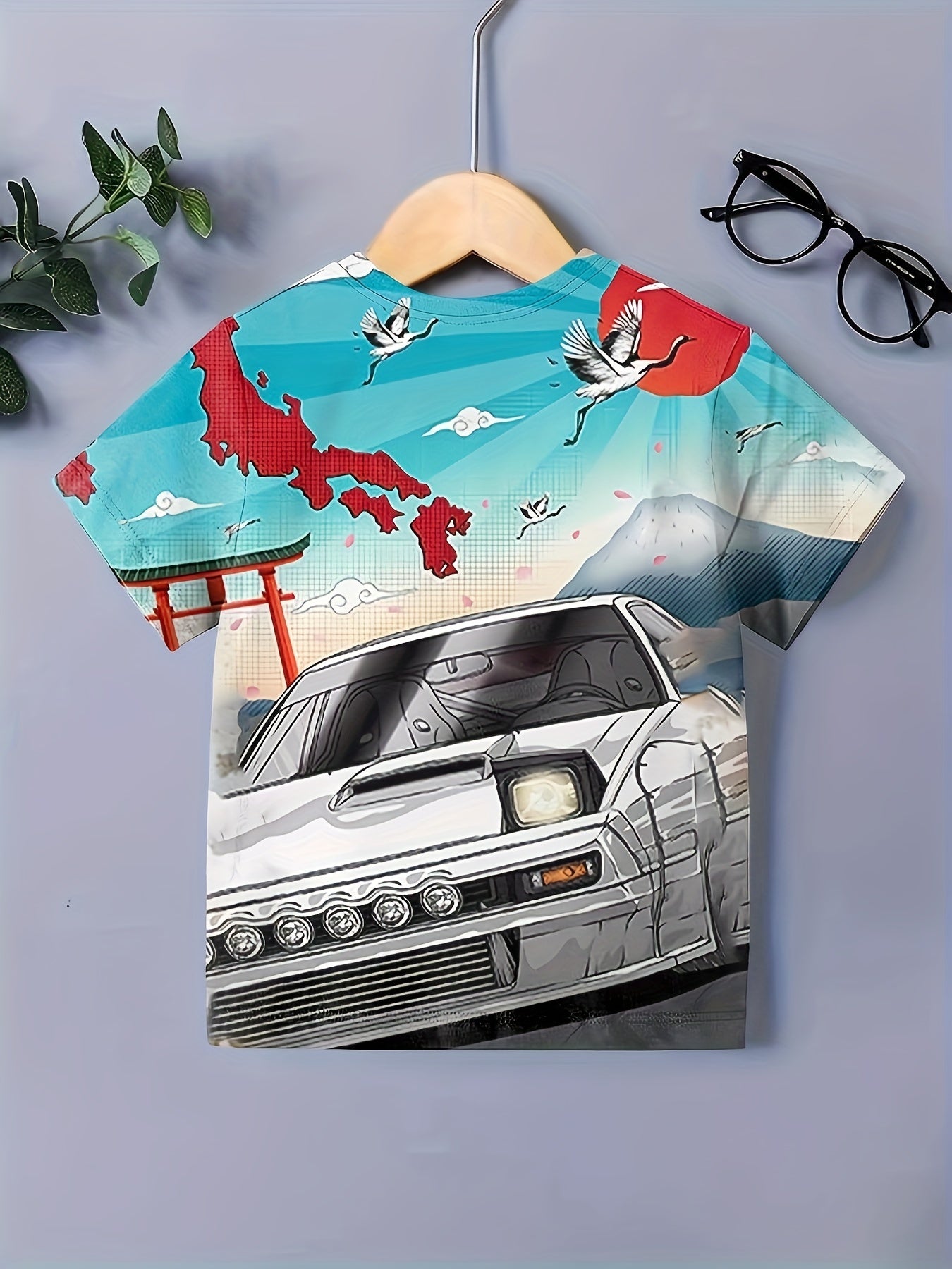 3D Sports Car Print Short Sleeve T shirt for Kids