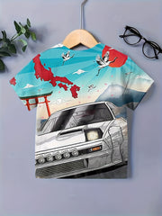 3D Sports Car Print Short Sleeve T shirt for Kids