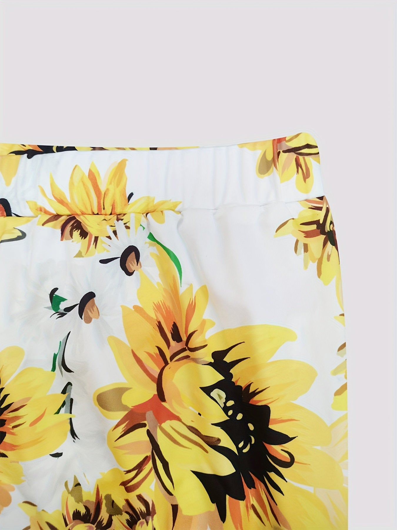  Sunflower Print Flared Leg High Rise Pants