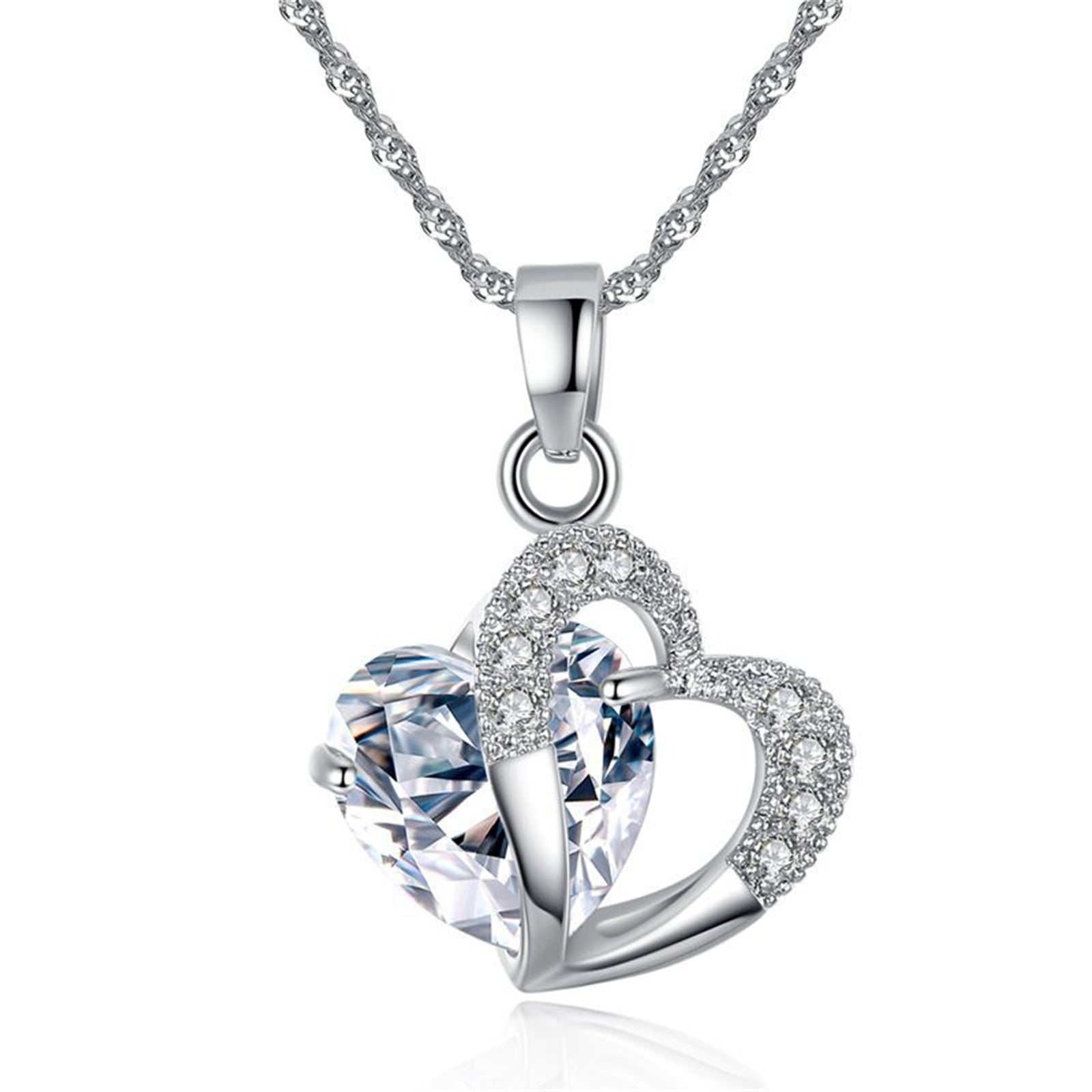 Purple Crystal Heart Pendant Necklace Set - Ideal Gift for Her