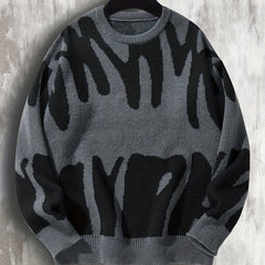 Knitted Letter Print Sweater Men's Casual Warm Crew Neck Pullover