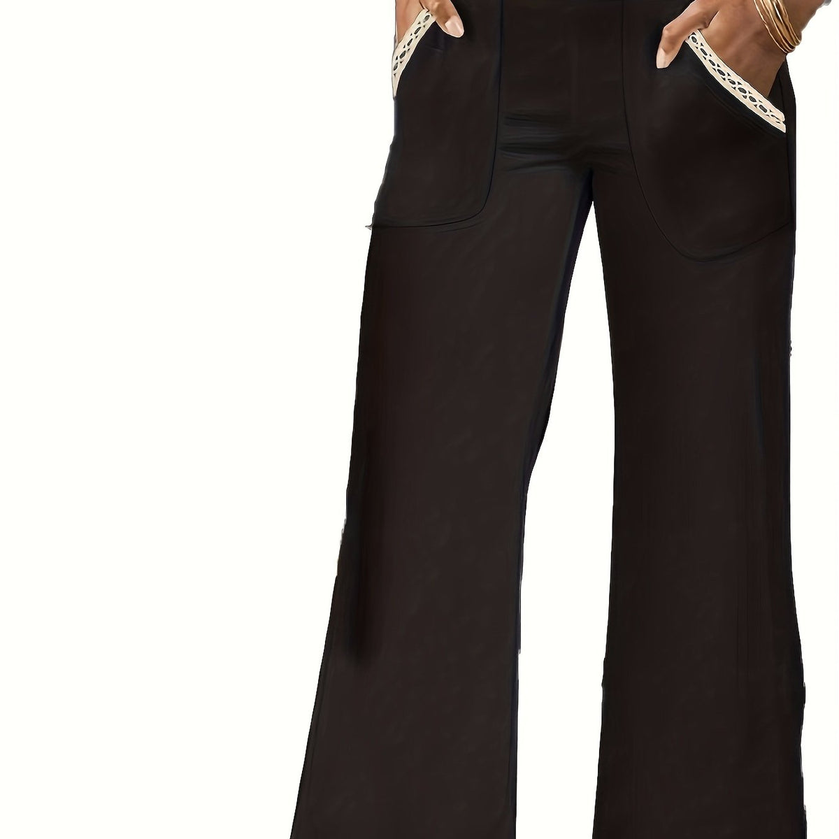  Colorblock Geometric Print Wide Leg Pants