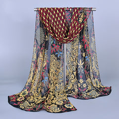 Peacock Print Chiffon Silk Shawl Women Scarf