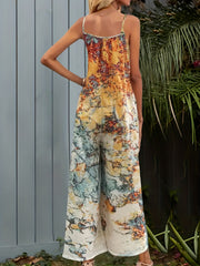 Abstract Print Spaghetti Strap Jumpsuit Wide Leg Jumpsuit