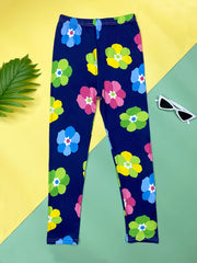 Girls Colorful Flowers Stretch Yoga Pants High Waist Slim Leggings