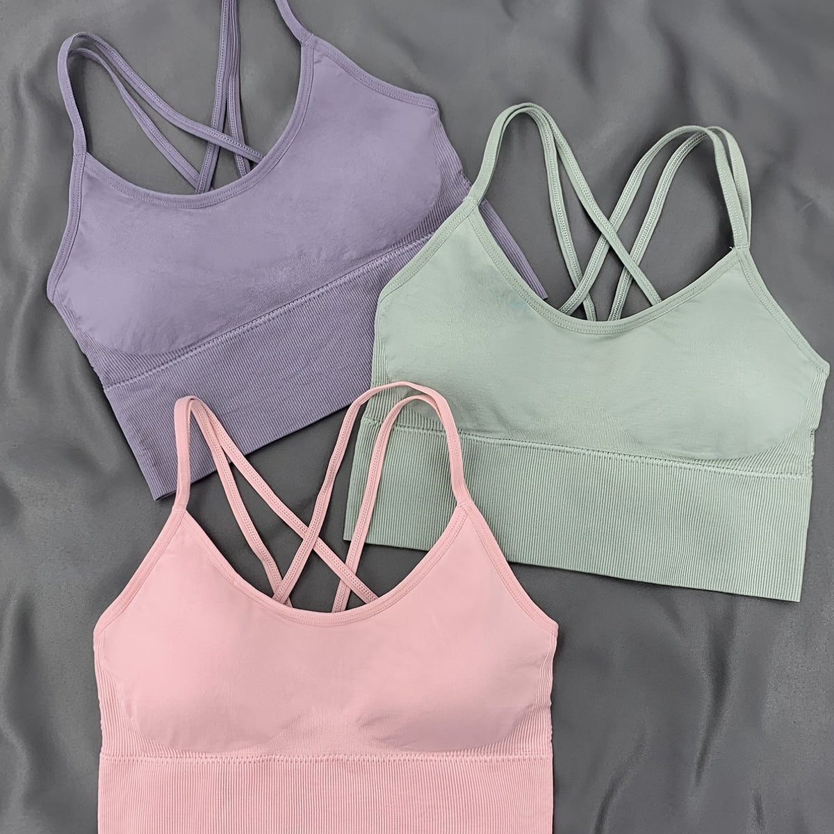 3 Pcs Criss Cross Back Sports Bras Breathable Yoga Tank Top