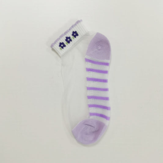 10 Pairs Baby Girls Small Flower Mesh Short Socks Lavender Purple