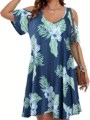  Floral Print Cold Shoulder Dress
