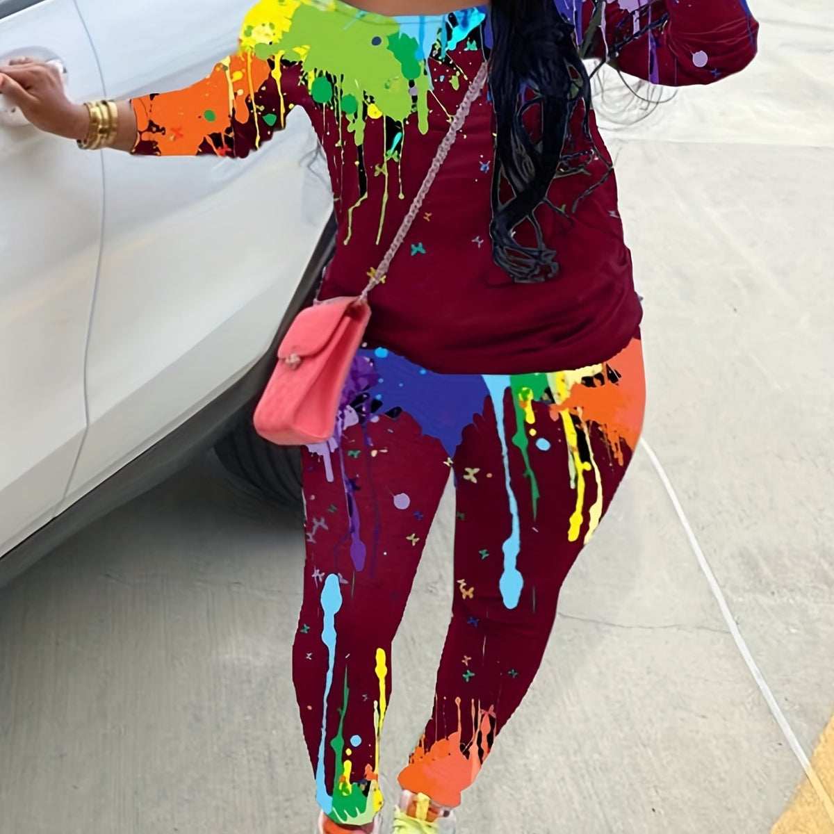  Tie Dye One Shoulder Top & Leggings Set