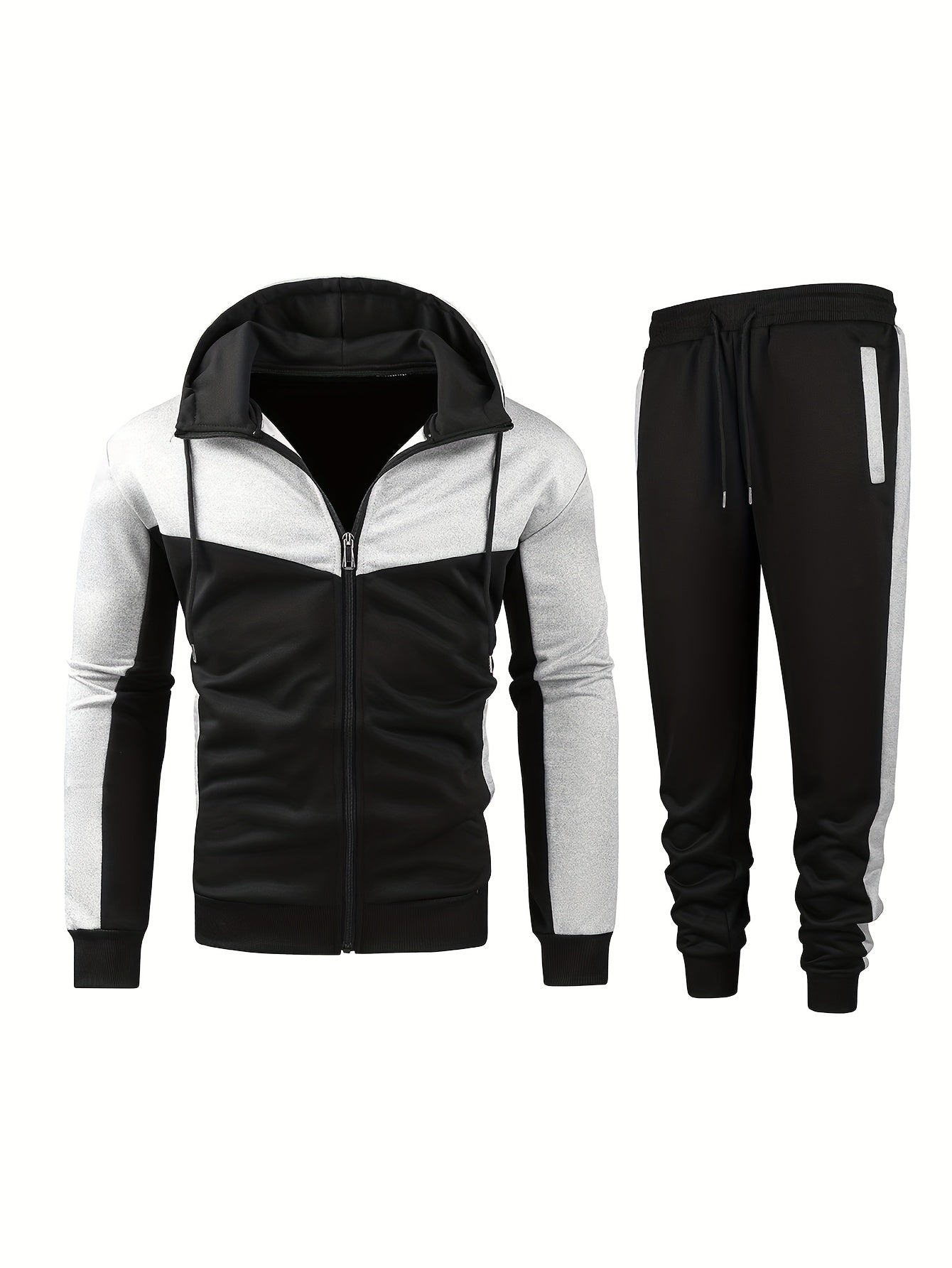 Men's Zip Up Hooded Jacket & Sweatpants Set for Outdoor Activities