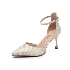 Snakeskin Pattern Ankle Strap Stiletto Heeled Pumps