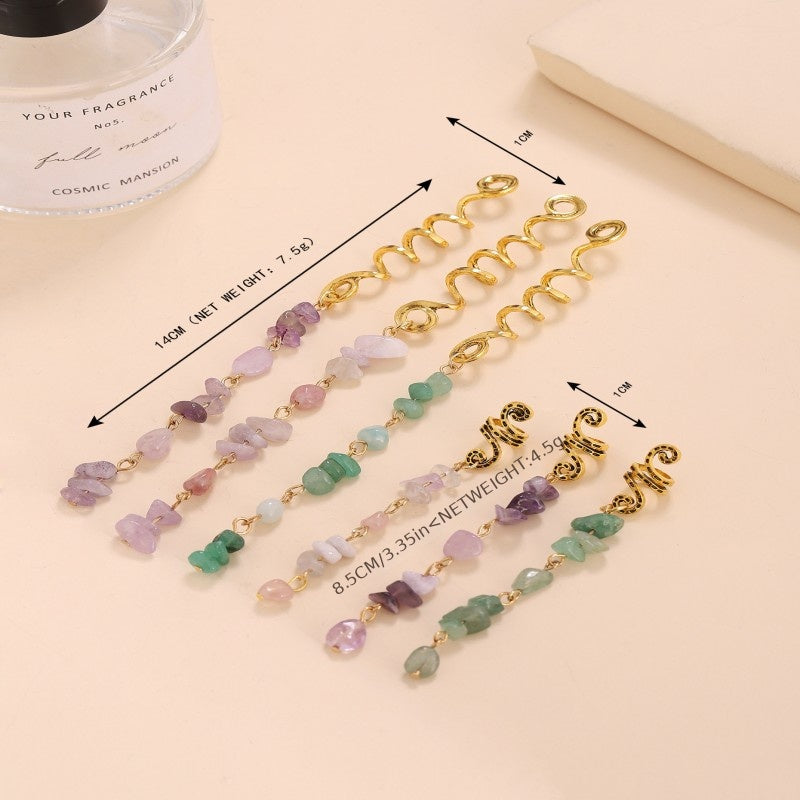 Braided Hair Rope Crystal Stone Pendant Boho Style Hair Clip