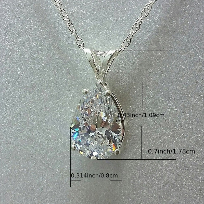 925 Silver Teardrop Gemstone Zircon Pendant Necklace