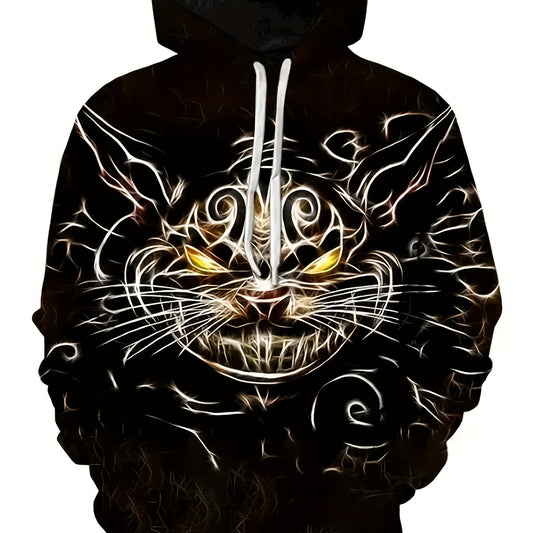 Men's Cat Pattern Hoodie with Pockets Casual Sweatshirt