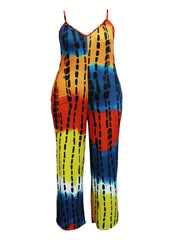  Tie Dye V Neck Wide Leg Jumpsuit